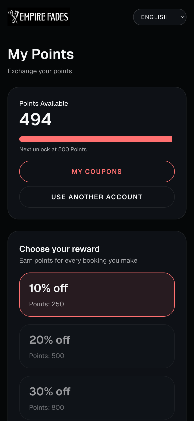 Mobile loyalty dashboard preview